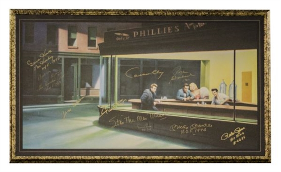 Elvis & Monroe Large Framed Poster Signed By 10 Including Cassius Clay, Mickey Mantle, and Willie Mays 